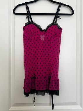 Pink Polka Dot Lingerie garter mesh and lace HotKiss size medium